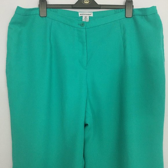 Jessica London Womens Plus Size 24P Teal 100% Polyester Elastic Waist Trousers - Picture 2 of 8